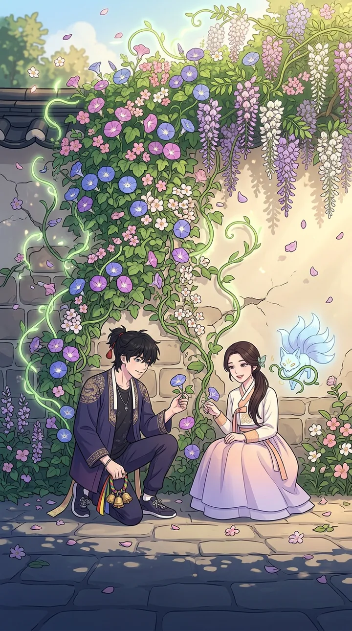 Bom and Yeon in the comic scene for the Climbing Flower, the Eul Wood birthday type