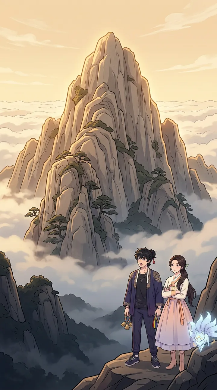 Bom and Yeon in the comic scene for the Mountain, the Mu Earth birthday type